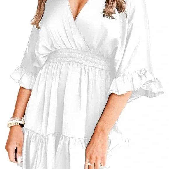 Elegant White Ruffle Dress - Picture 2 of 4